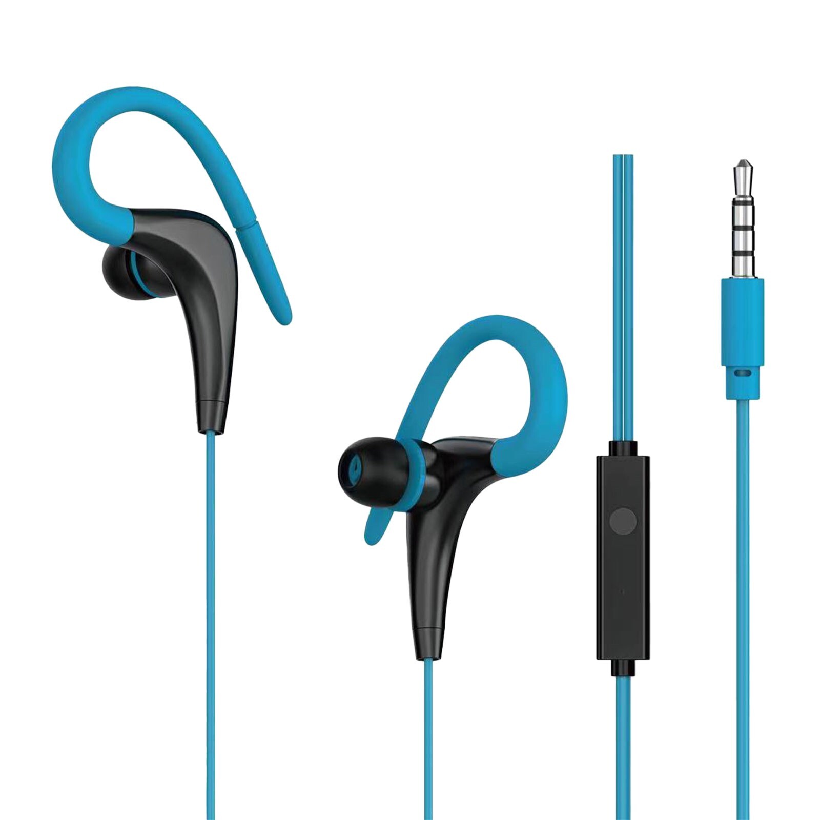 Blue Wired Earbud Ergonomic 3.5mm Noise Reduction Sports Hook Earphone For Run