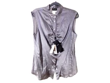 Giorgio Armani Borgo 21 Silk Sleeveless Button Up Blouse Gray, Size 48, Italy.