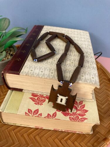 Vintage Handmade African Wood Necklace, Tribal, E… - image 1