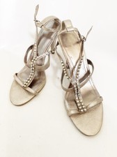 Nine West Women's High Heel Dress Sandal Shoes Soft Gold Leather Rhinestones 10M