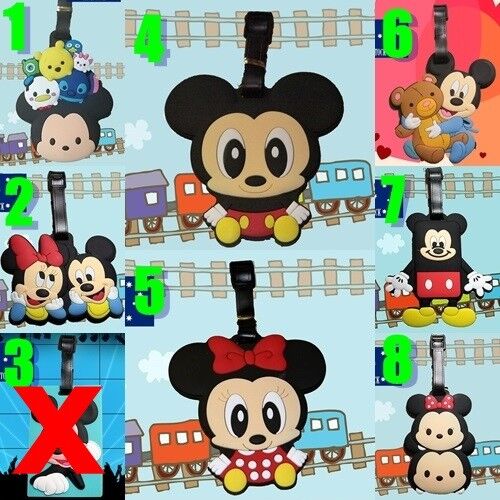 3 x Mickey Mouse / Minnie Mouse Silicone PVC Cartoon Travel Luggage Tag School  - Foto 1 di 8