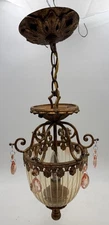French Louis XV Style Hanging Ceiling Light Fixture Bronzed Tone HEAVY Cut Glass