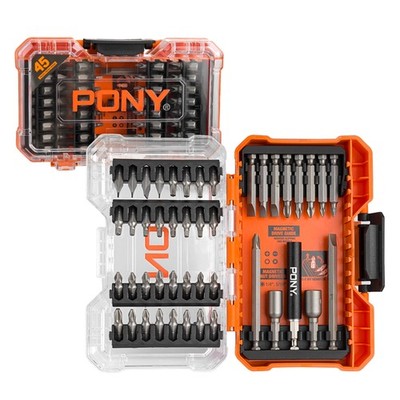 PONY 45PC Screwdriver Bit Set 1/4'' Hex 1'' 2'' & 3-1/2'' Bits w/Magnetic Nut Driver
