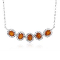 Cavill Oranger Kyanit Silbercollier 5 Ovalsteine 2,88Ct Zirkon Pavé Rhodiniert