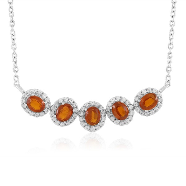 Cavill Oranger Kyanit Silbercollier 5 Ovalsteine 2,88Ct Zirkon Pavé Rhodiniert-image