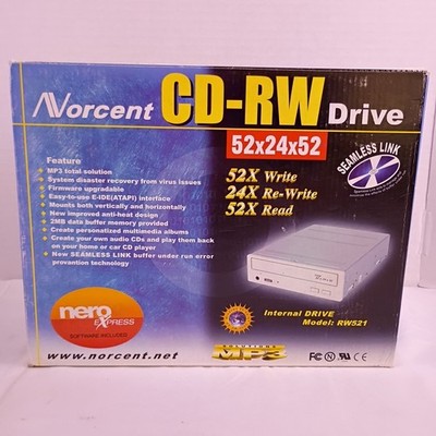 Norcent CD-RW Drive 52x24x52 Internal Drive with Nero Express Software Open Box 