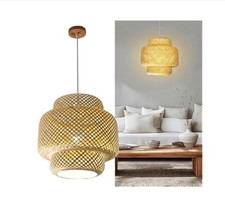 Hand Woven Rattan Lamp Shade Bamboo Pendant Lights Elegant Hanging