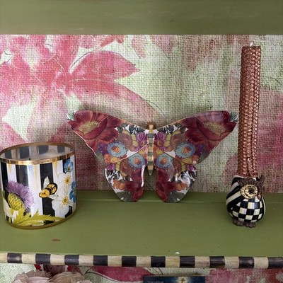 PRIVATE LISTING  Mackenzie Childs Flower FM Lg Butterfly & BG Trio Field Set. Ne
