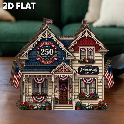 USA 250th Wood Block Sign, Custom Family Name Patriotic Decor