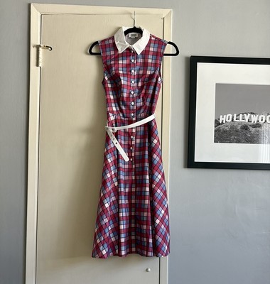 Unique Vintage Dress size XS/2 Plaid Sleeveless Dress with Belt