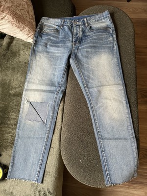 MNML Jeans Mens size 34 Light Blue Distressed Button Fly Knee 