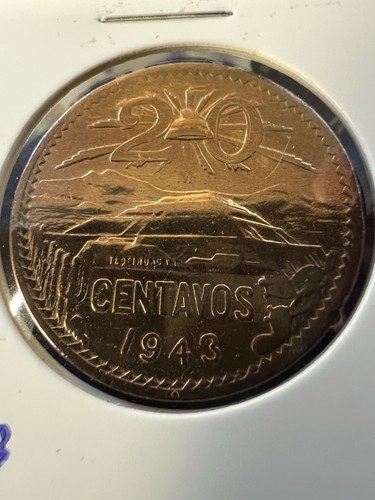 1943 Mexico 20 Centavos Coin, Coat of arms, Teotihuacán, Item 5