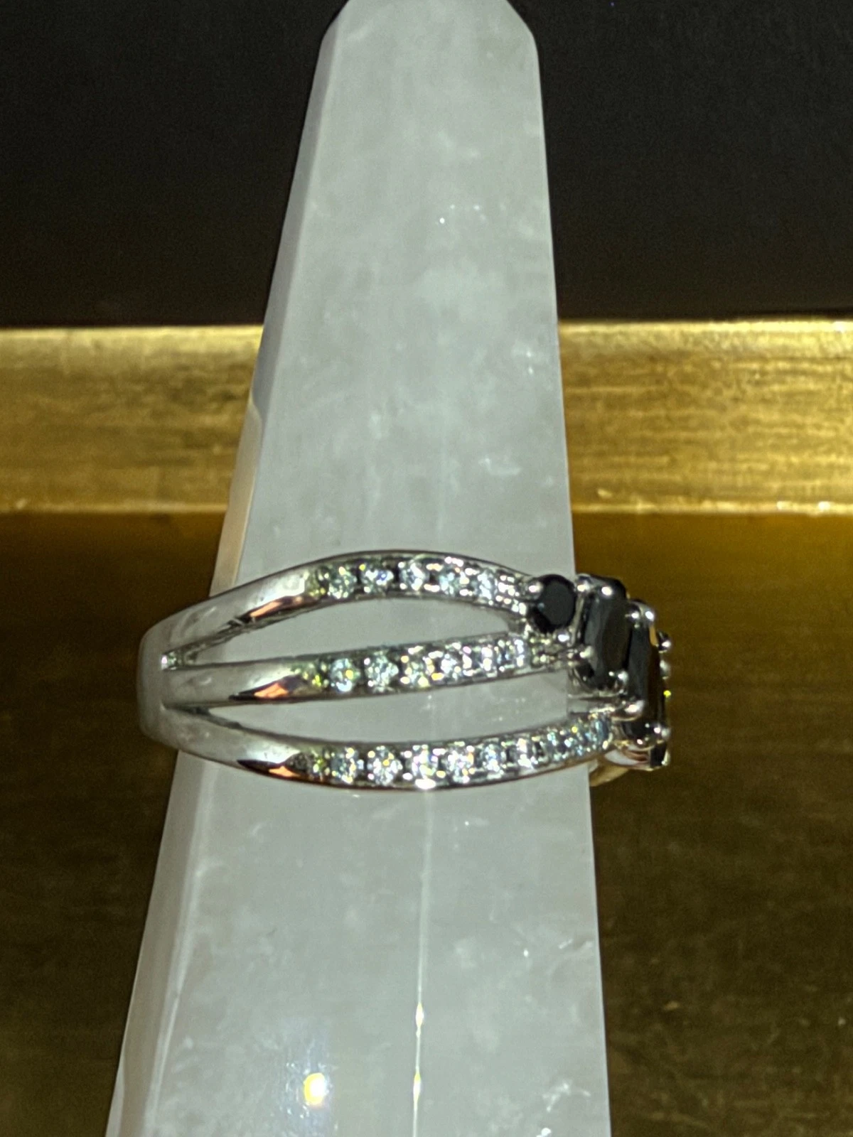Bomb Party Ring Sz 9 "Cross my Heart" Black Onyx & CZ on Rhodium - product detail image 3