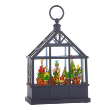 RAZ Imports Potted Flowers Lighted Water Greenhouse, 9.5" Plastic & Resin
