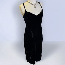 VTG Suzanne Somers Size 6 Little Black Bodycon Cocktail Dress 90s Grunge Velvet 