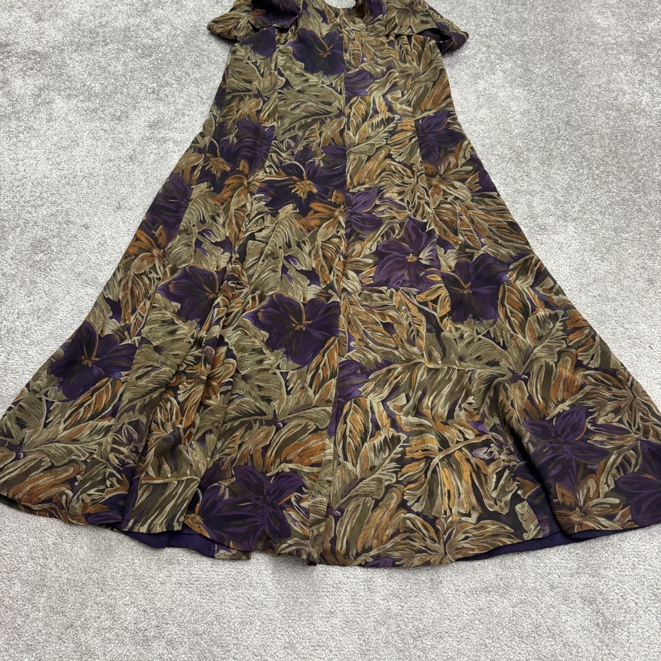 Dana Buchman Vintage 90's Silk Button Up Midi Dress Womens 6 Brown Purple Floral - Image 3 of 4