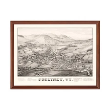 Old Map of Poultney, VT 1886 - Vintage Poultney Vermont Art