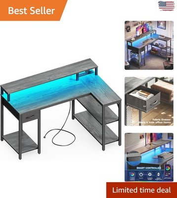 Versatile 47-Inch Computer Desk with LED Lights & Corner Design for Home Offices