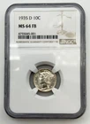 1935-D Mercury Dime 10C NGC MS64 FB Full Bands Silver US Coin Winged Liberty BM1