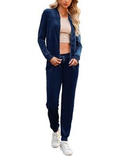 Womens Sweatsuit Set Velour Zip Up Tracksuit 2 Pcs Winter Outfits Jogger Set