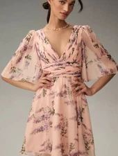 NWT Mac Duggal Long-Sleeve V-Neck Mini Dress Pink Floral 4