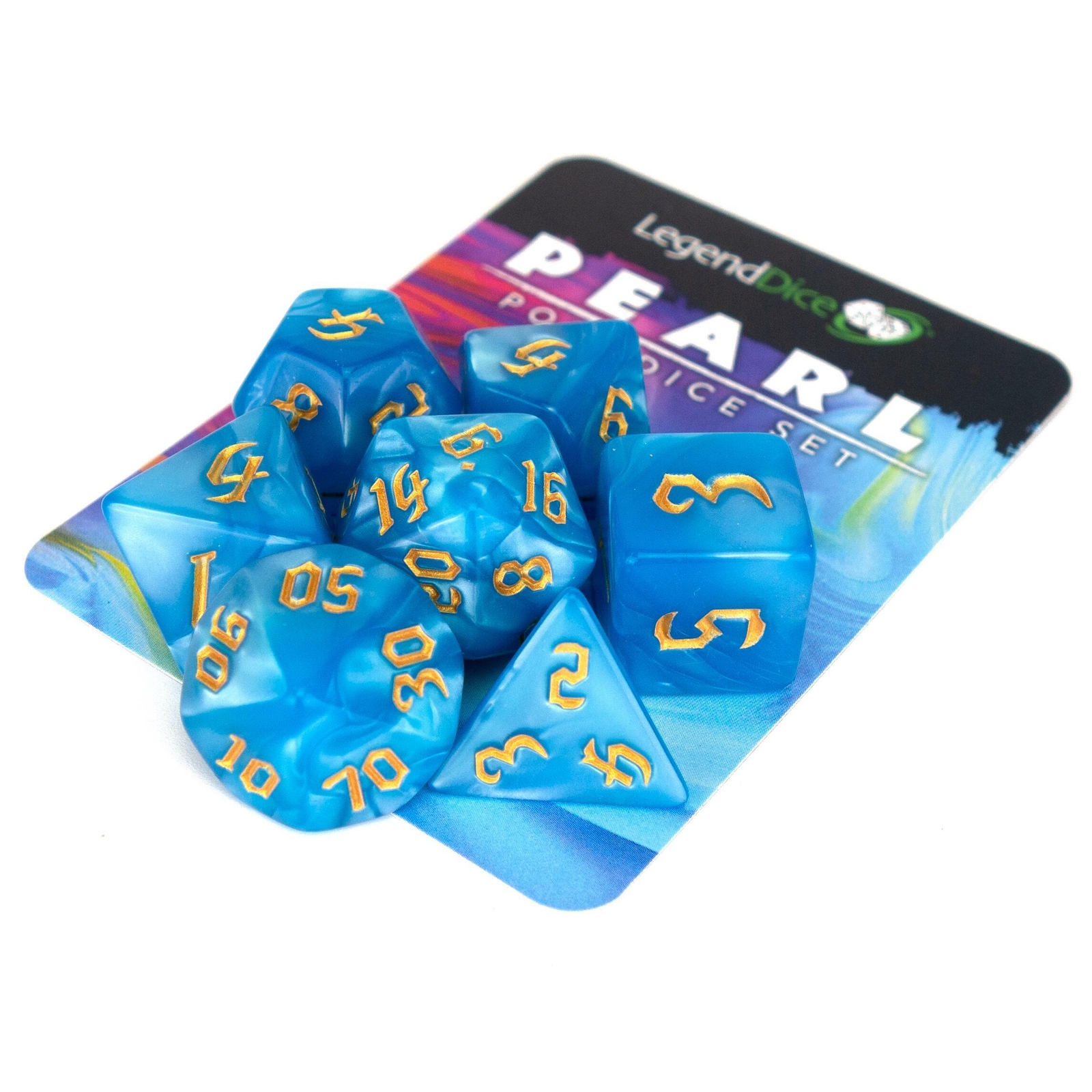 RPG Dice Set - Poly Dice Set - Pearl Chaos - Blue (Gold)