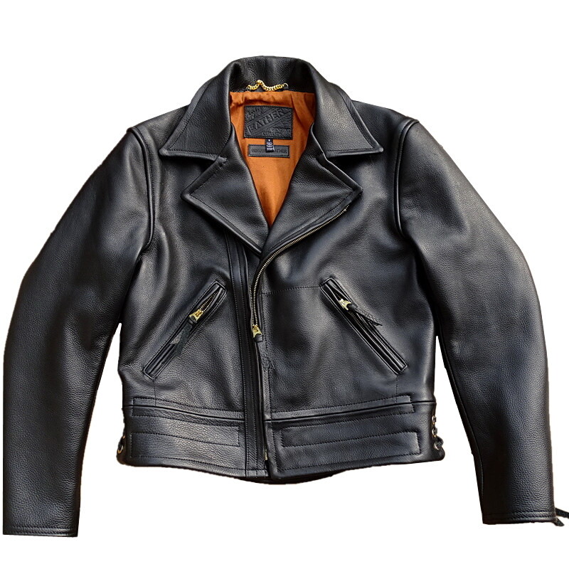 Mens Vintage Style Cowhide Motorcycle Biker Retro Zipper