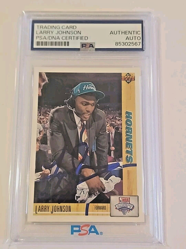 Larry Johnson Autographed Hand Signed on Card 1991-92 Upper Deck #2 Rookie - PSA - Picture 1 of 15