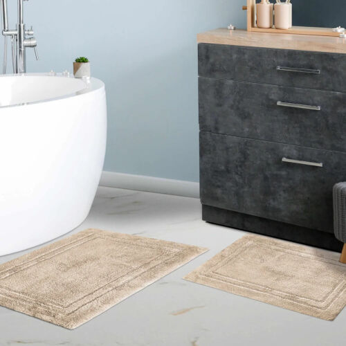 Juego de 2 alfombras de baño de algodón, suaves y absorbentes con respaldo antideslizante - Imagen 40 de 43