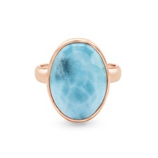 17x12mm Oval Larimar Gemstone Dominican 925 Silver Ring Rose Gold Plated Jewelry