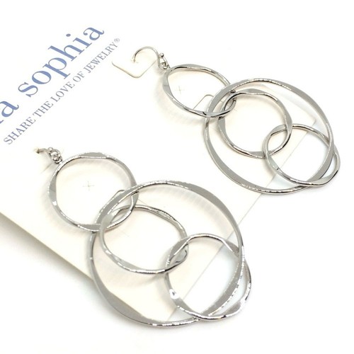 NWT LIA SOPHIA INTERLOCKING CIRCLE HOOP LOOP SILVER TONE EARRINGS DANGLE GEO - Picture 2 of 10