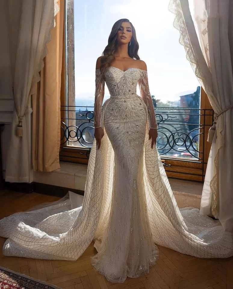 Exquisite Mermaid Wedding Dresses Beaded Bridal Gowns with Detachable Train - Image 2 of 4