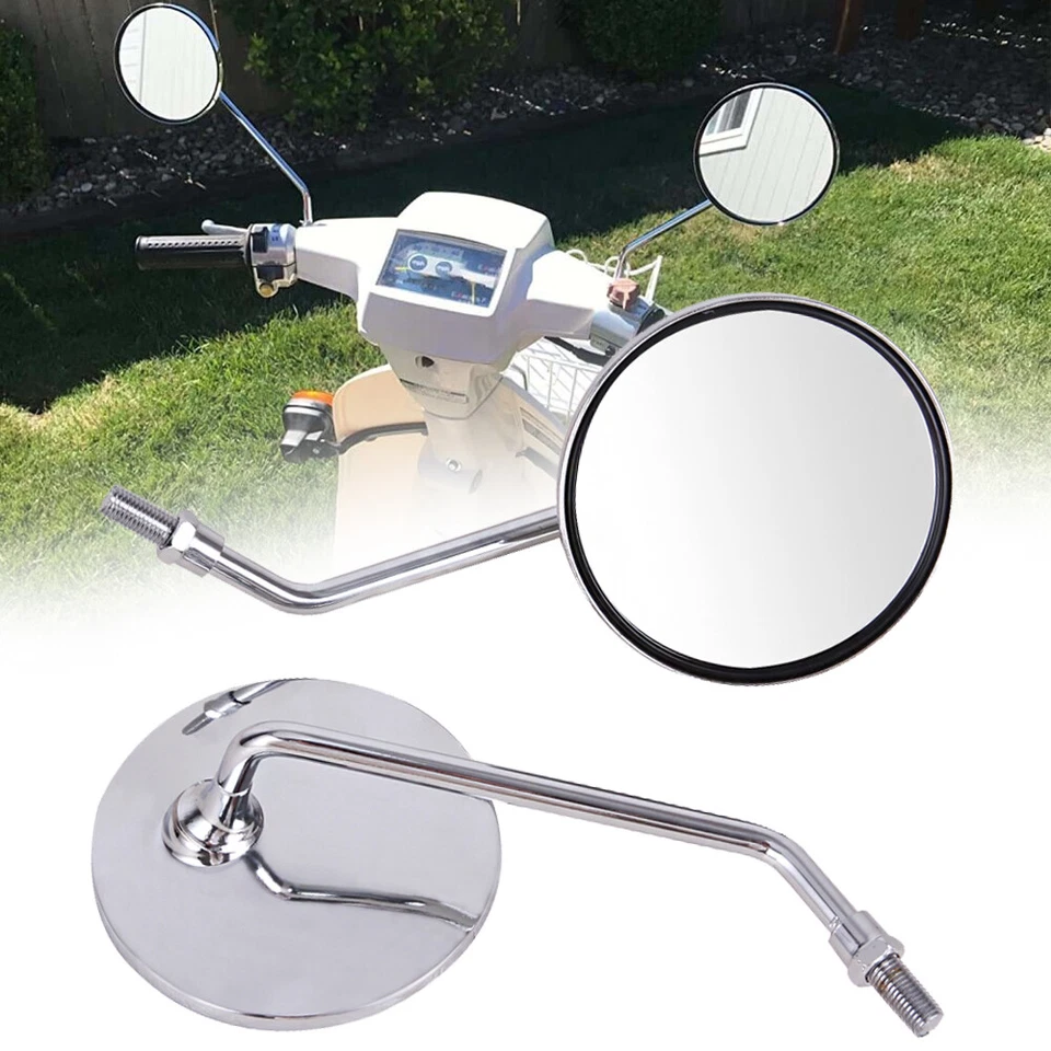 Pair Chrome Round Mirrors For Honda CL90 CT90 CB100 CL100 CL125 CB125 LH ＆ RH - Image 2 of 4