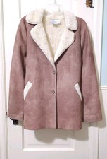 Deborah Murray Soft Faux Suede Sherpa Lined Coat Jacket Medium Brown Ivory Euc