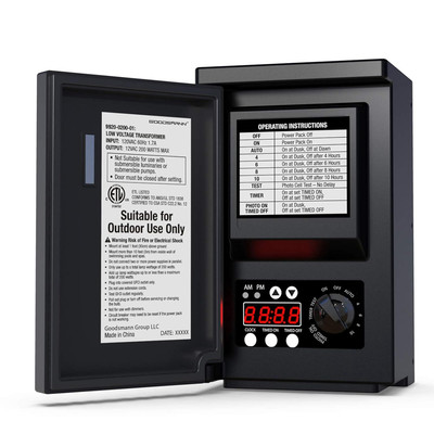 Low Voltage Transformer 200 Watt with Timer, Photo Eye Sensor and Weather Shield