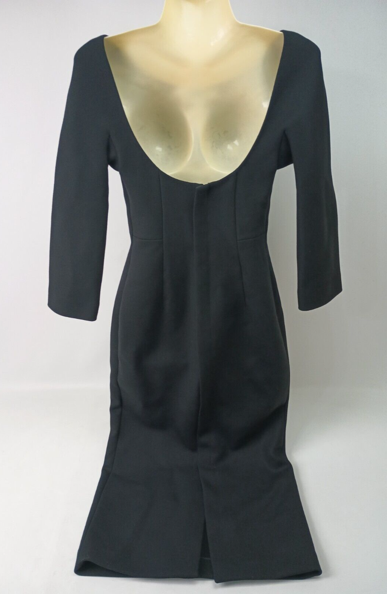 The Row Women's Black Tulip Wool 3/4 Sleeve Midi Dress Size