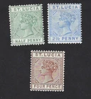 SAINT LUCIA: Yv 25-27-29 (SG 31-33-34), 1883-86, new *, mint * VF, very fresh