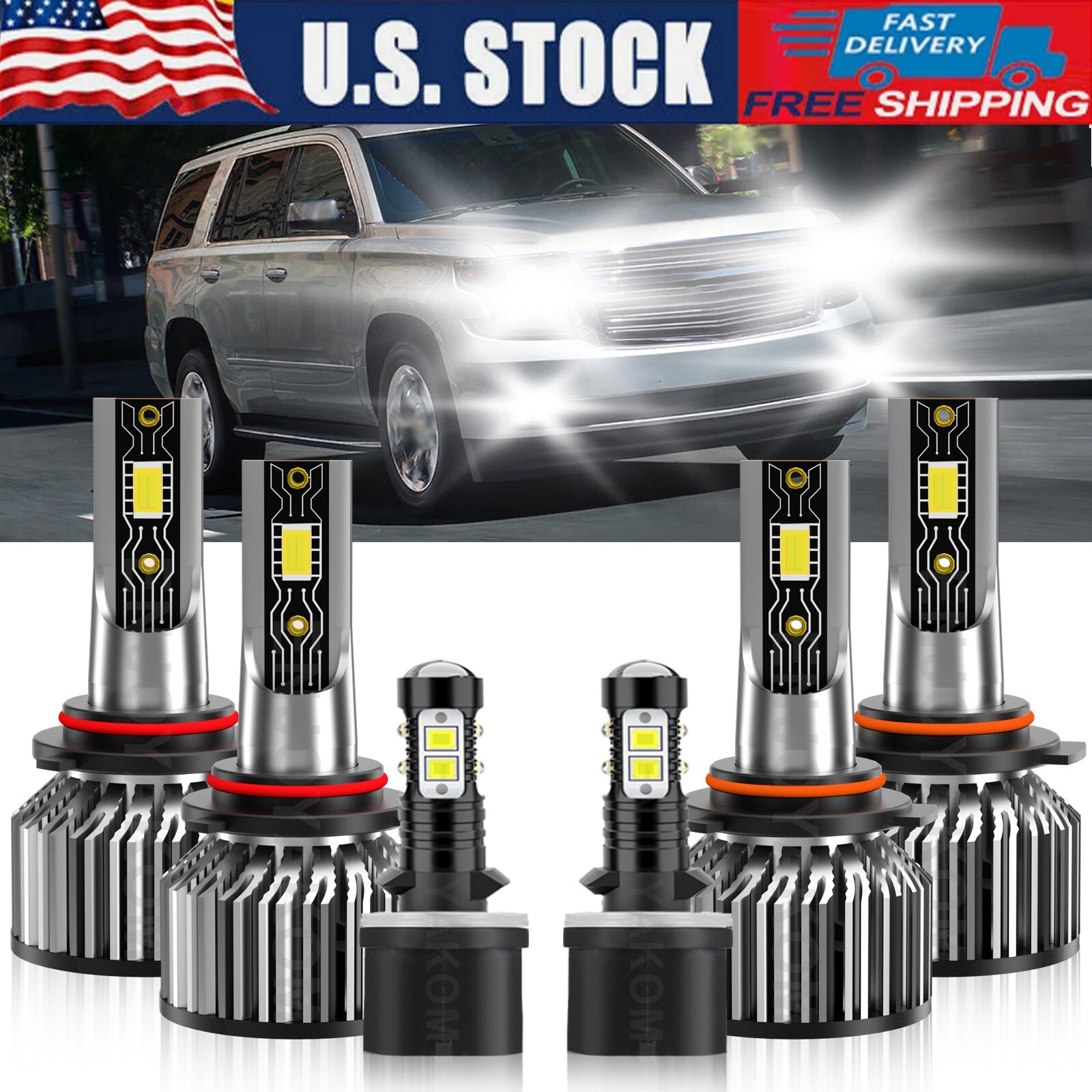 For Chevy Suburban Tahoe 2000-2006 LED Headlights High Low Beam+Fog Light Kit