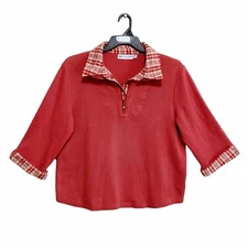 Rebecca Malone Knit Sweater Top Women's Size XL Orange & Plaid Layered Look