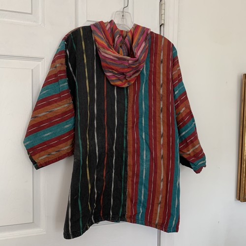 Vintage Jacket Womens O/S Charm Hooded Boxy Oversized Rainbow Cotton Button Art - Picture 7 of 7