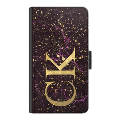 Personalisiert Initialen Handyhülle; Monogramm Auf Schwarz Marmor PU Leder Cover