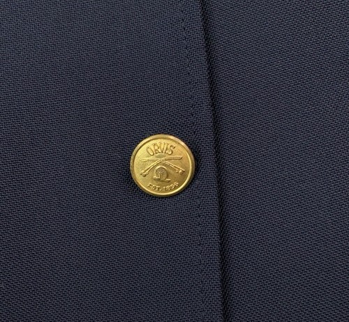 VTG 42 L ORVIS Navy Blue Gold Button Hopsack Knit 3 /2 Roll Wool Blend Blazer - Picture 5 of 13