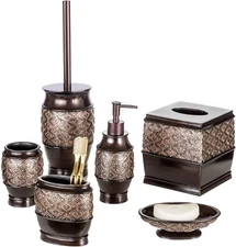 Dublin Brown Bathroom Accessories Set - 6-Piece Bathroom Set Includes: Toilet Bo