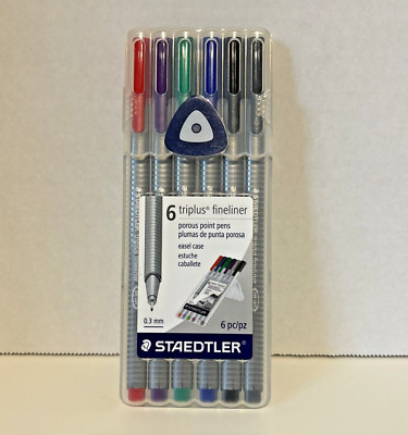 Staedtler Triplus Fineliner Pens Brilliant Colors 6 pack .3mm Easel Case 334SB6V