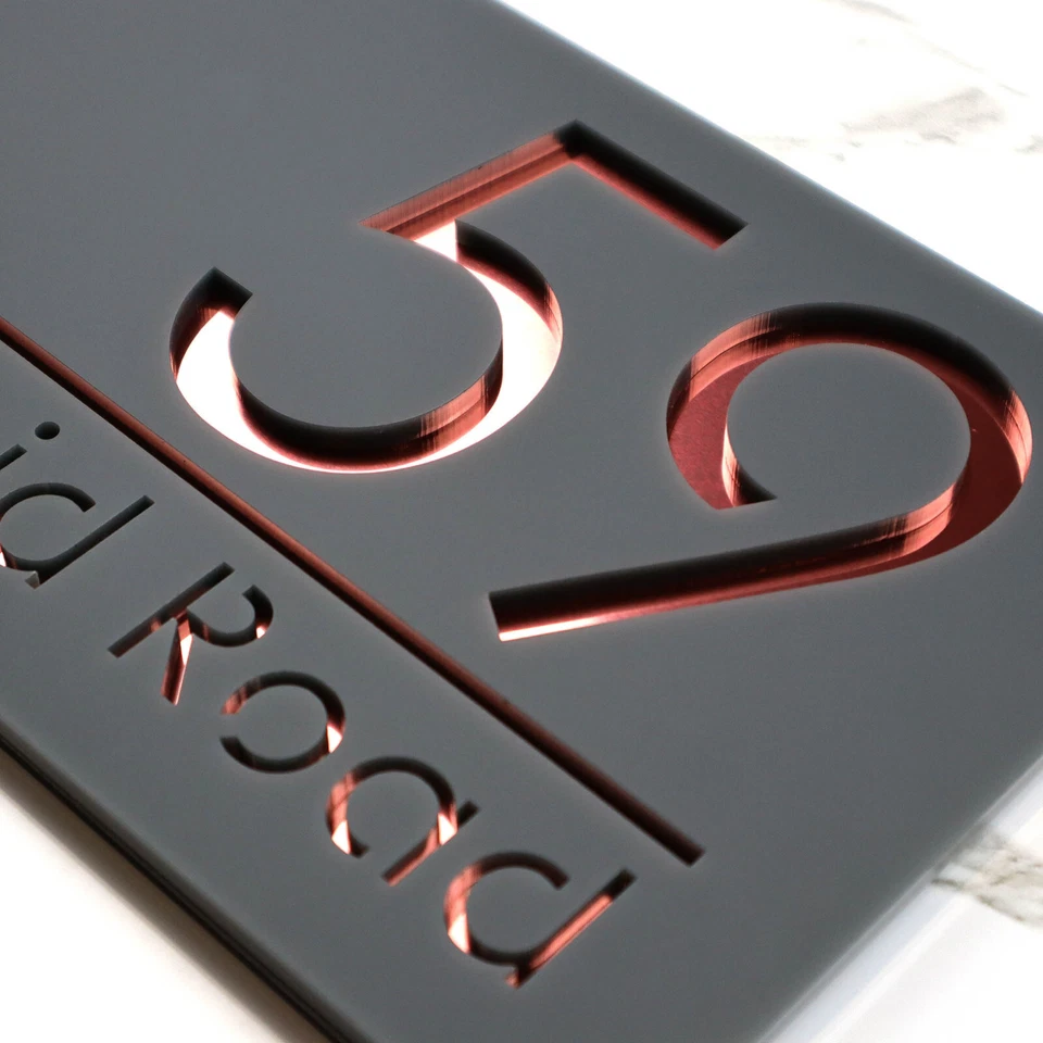 Rose Gold Door Sign House Numbers Laser Cut Grey House Numbers Address Plaque - Image 3 of 4