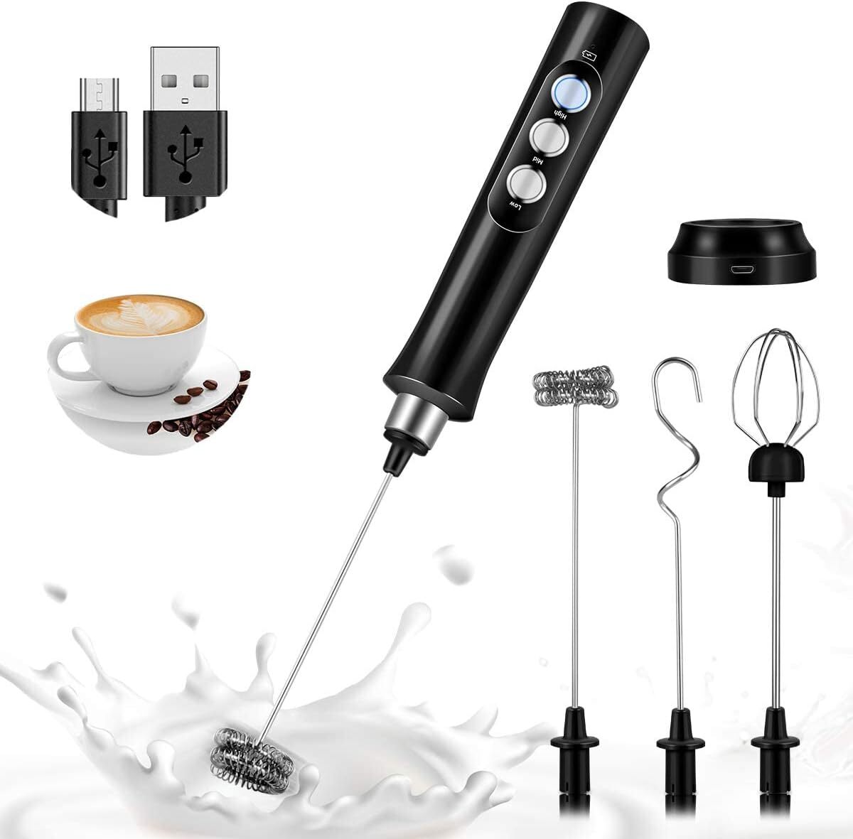 Milk Frother Handheld, Bauihr USB Rechargeable Electric Foam Maker with Black-image