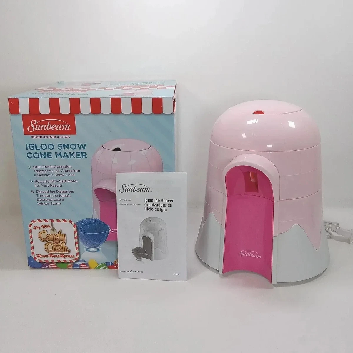 Sunbeam Igloo Ice Shaver Snow Cone Maker Pink FRSBSCIGO-PNK User Manual