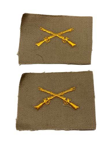 Original WWII U.S. Army Officer Collar Insignia Pair Infantry Khaki Patch