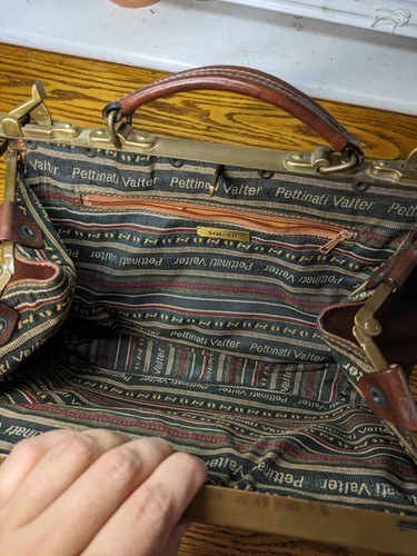 Bolso/bolso mensajero vintage de cuero marrón Pettinati Firenze Simard para médicos-italiano - Imagen 13 de 16