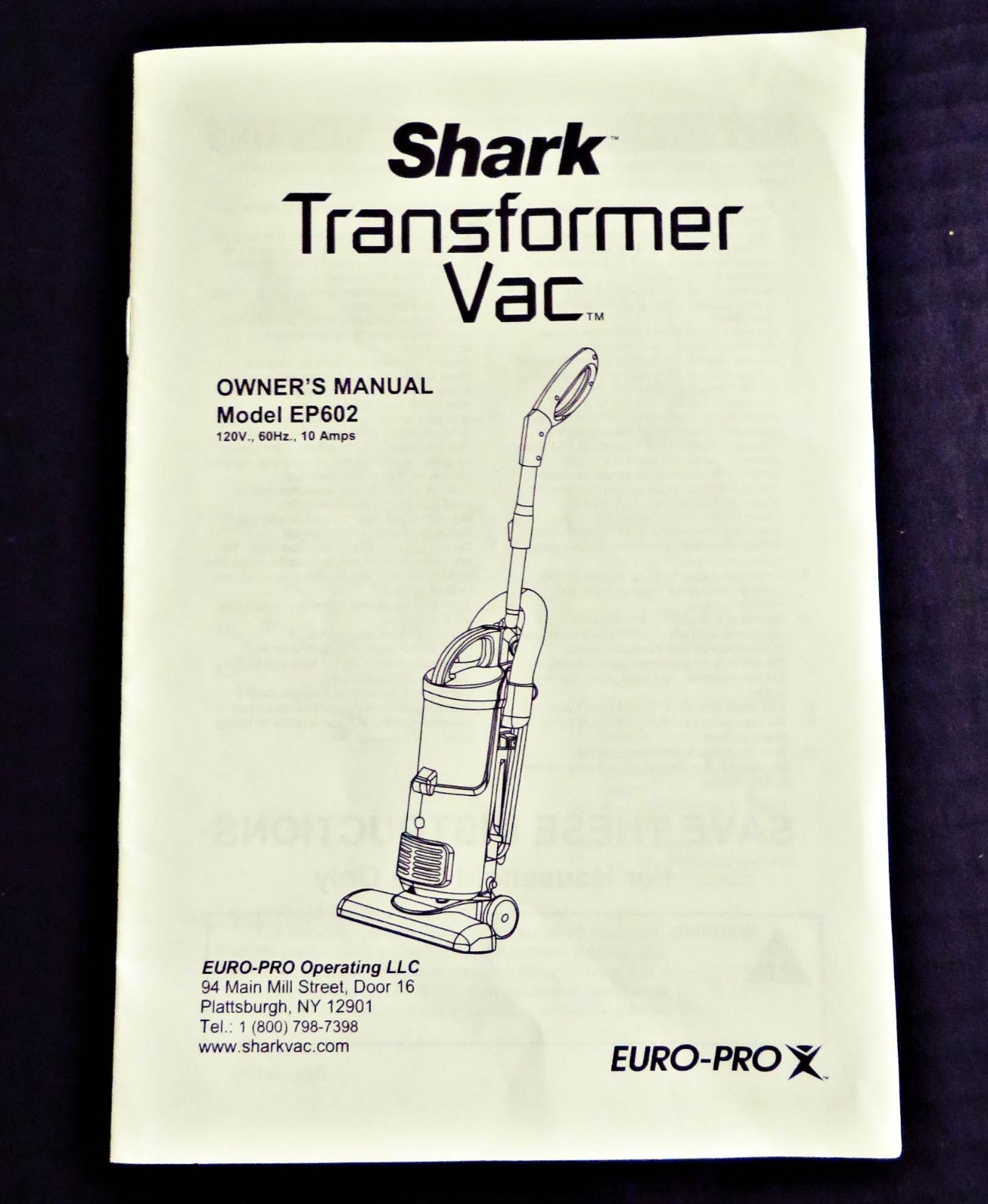 Shark EuroPro Transformer Vac Deluxe Bagfree Vacuum Cleaner EP602